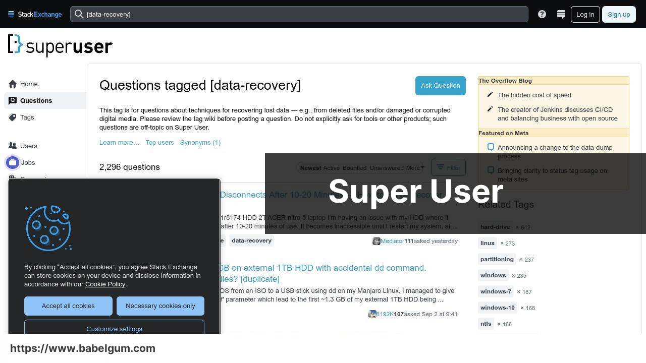 https://superuser.com/questions/tagged/data-recovery screenshot